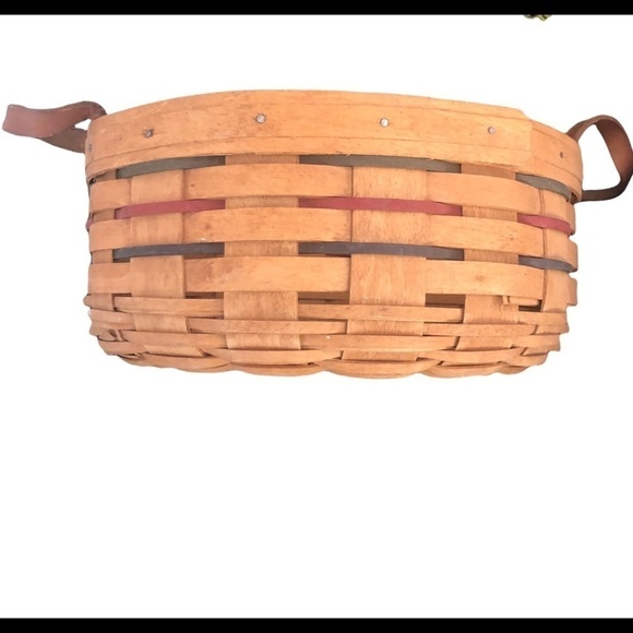 VTG Longaberger Round Weave Basket Natural Wood Leather Handles 1994 Cloth Liner - Picture 3 of 9